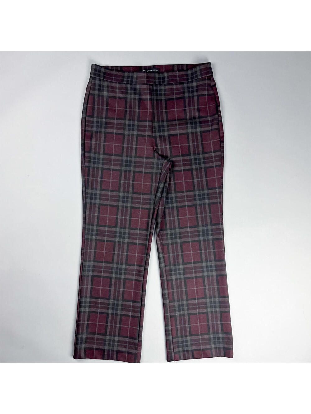 Y2K Burgundy and Grey Plaid Stretchy Dress Pants